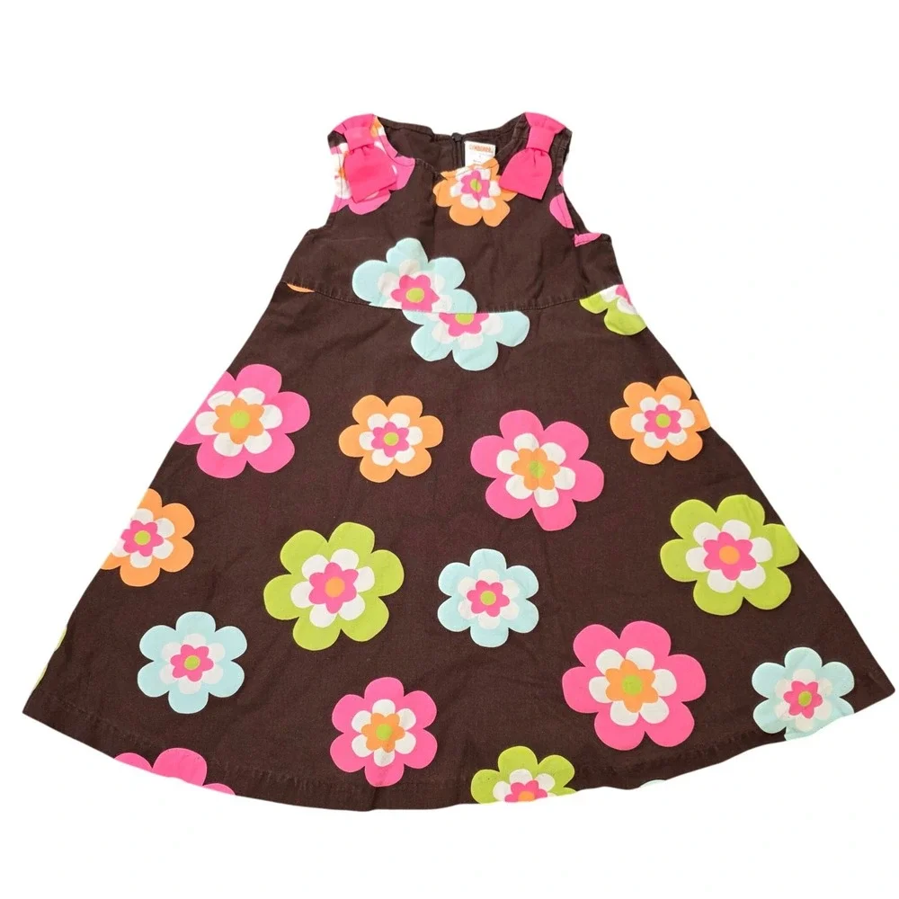 Gymboree Floral Bow Sleeveless Cotton Dress Girl's Size 4 Brown Pink
